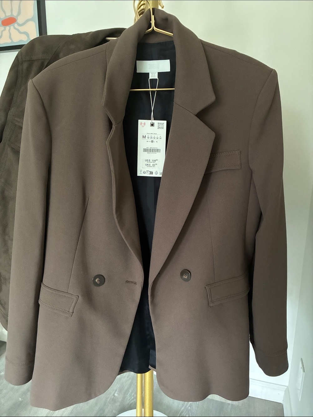 Zara Women's Double-Breasted Brown Blazer Jacket